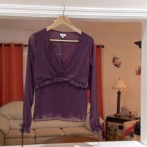Q&A Los Angeles Women’s Pleated Peplum Top Plum Color Size S